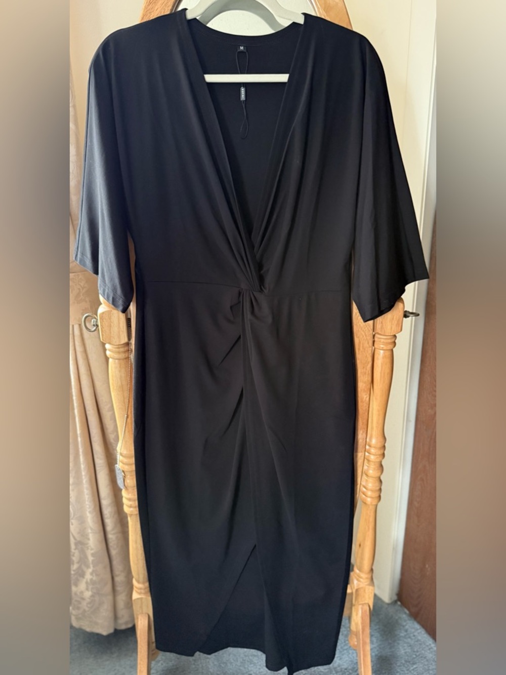 NWT Black Twist-Front Midi Dress